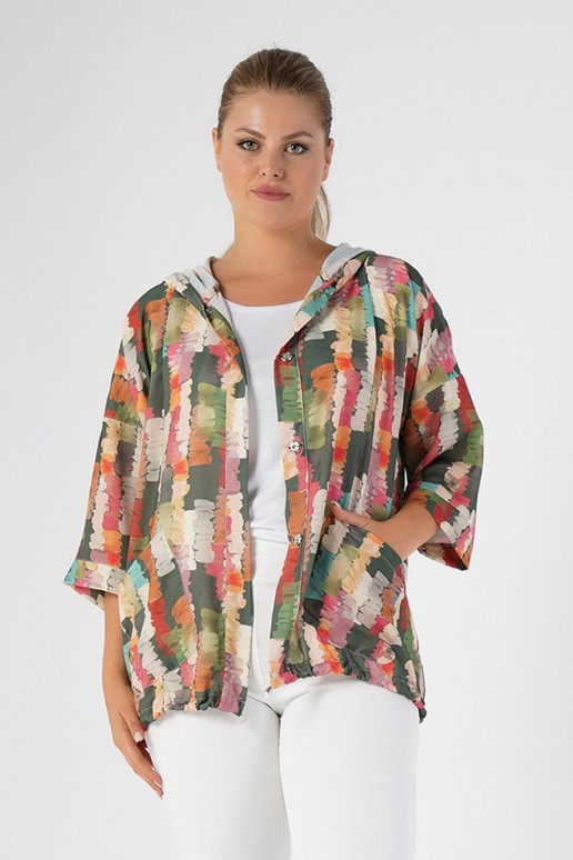 Luxurious plus size jacket with short sleeves and an abstract print