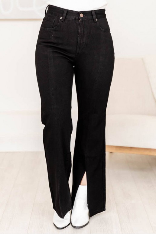 Trendy black plus size jeans with slits