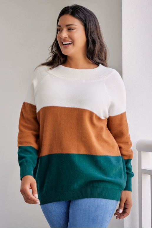 Plus size sweater in brown, green and cream