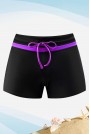 Макси черни къси панталонки-бански с лилави връзки