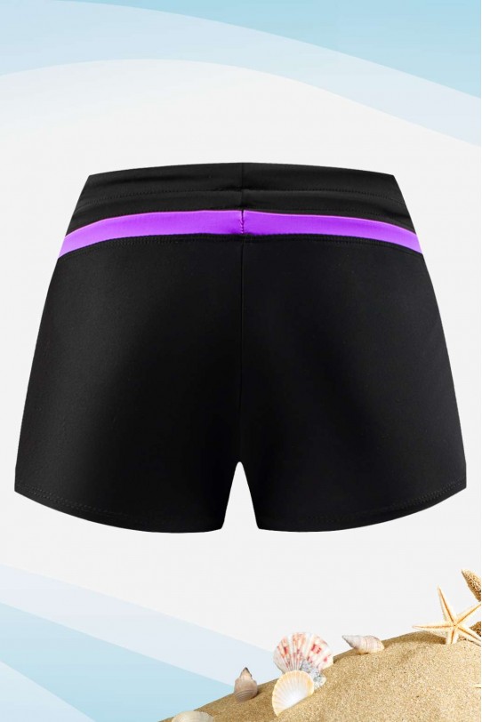 Макси черни къси панталонки-бански с лилави връзки