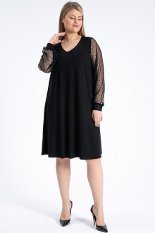 Luxurious black plus size dress with ethereal polka dot sleeves