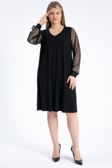 Luxurious black plus size dress with ethereal polka dot sleeves