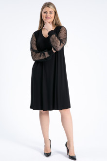 Luxurious black plus size dress with ethereal polka dot sleeves