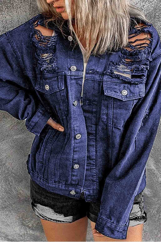 Loose Denim Plus size Jacket With Ripped