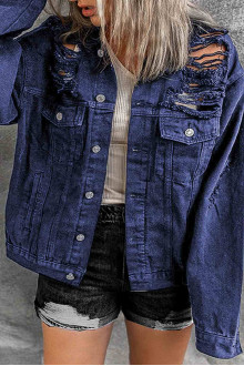 Loose Denim Plus size Jacket With Ripped