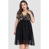 Rose red chiffon and lace plus size black