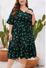 Modern midi plus size dress in black and green