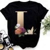 Black plus size t-shirt with colorful floral print and Latin letter L