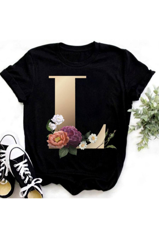 Черна макси тениска с цветен флорален принт и латинска буква L