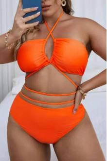 Orange plus size bikini with cross straps