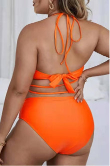 Orange plus size bikini with cross straps