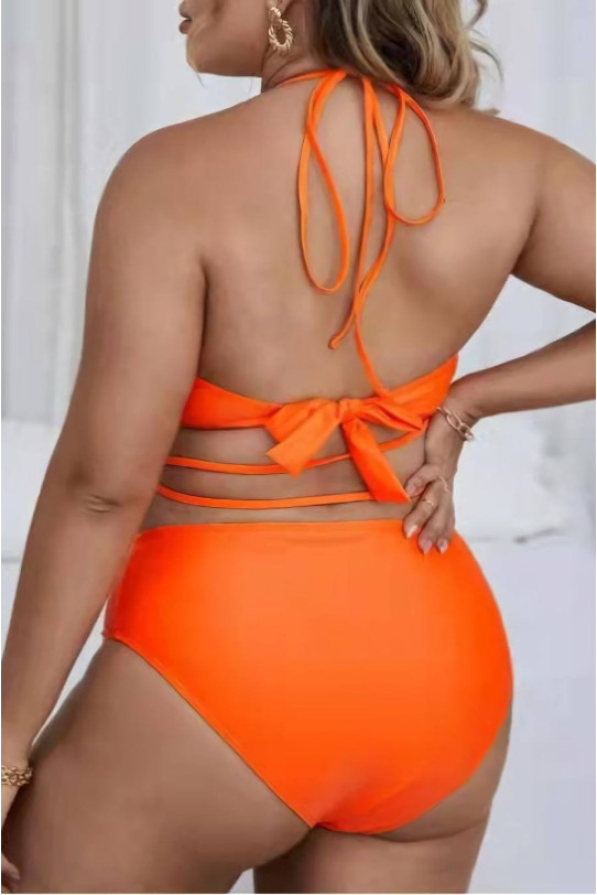 Orange plus size bikini with cross straps