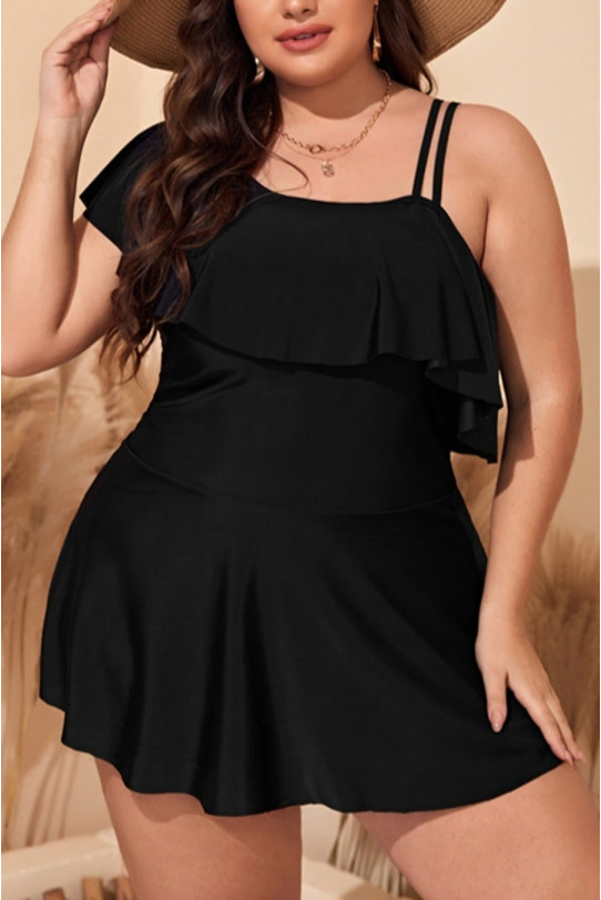 Black plus size tankini with dress top