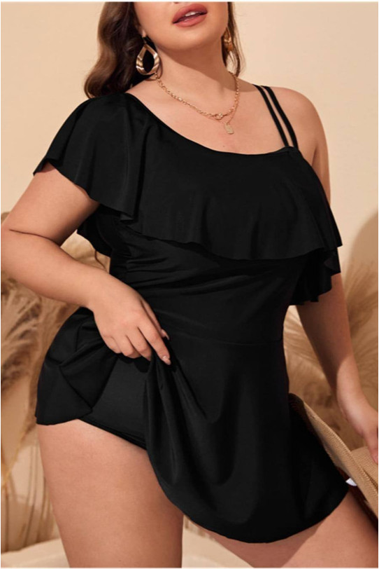 Black plus size tankini with dress top