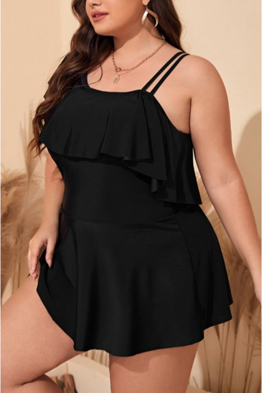 Black plus size tankini with dress top