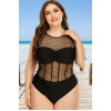 Delicate one-piece plus size swimsuit with fine tulle on hearts