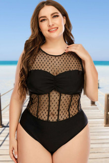 Delicate one-piece plus size swimsuit with fine tulle on hearts