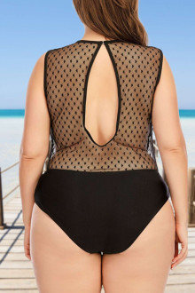 Delicate one-piece plus size swimsuit with fine tulle on hearts