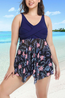 Elegant two-piece tankini with an airy tulle design and a beautiful floral print