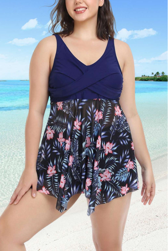 Elegant two-piece tankini with an airy tulle design and a beautiful floral print