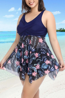 Elegant two-piece tankini with an airy tulle design and a beautiful floral print