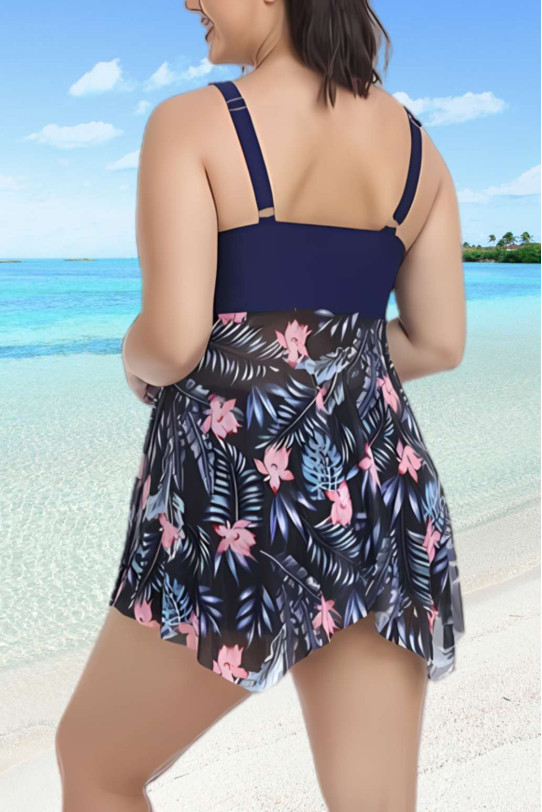 Elegant two-piece tankini with an airy tulle design and a beautiful floral print