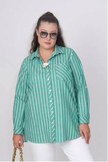 Cotton green shirt with thin white stripe