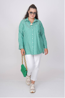 Cotton green shirt with thin white stripe