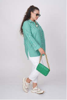 Cotton green shirt with thin white stripe