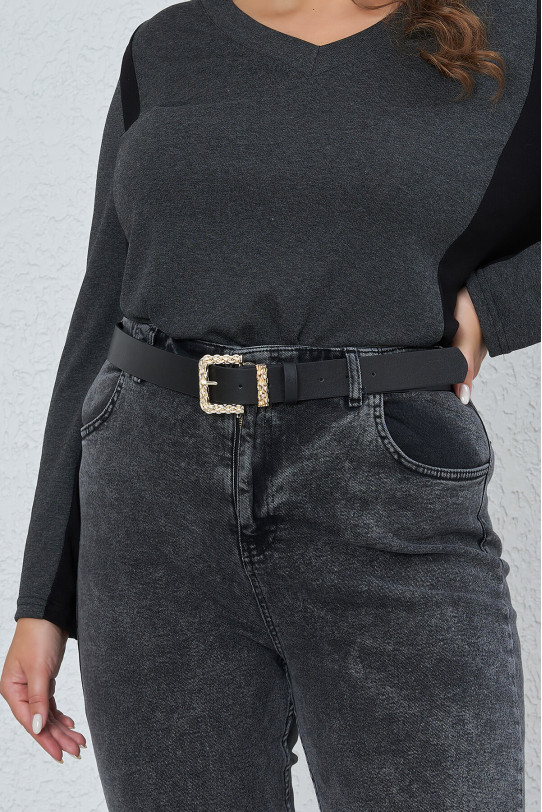 Black plus size belt with a spectacular metal buckle