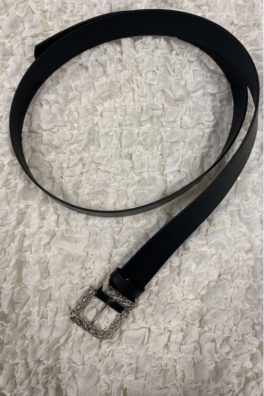 Black plus size belt with a spectacular metal buckle