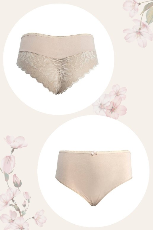 High-waisted Brazilian cotton with lace champagne