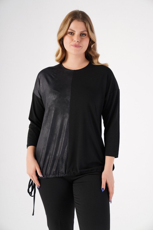 Black plus size bi-fabric blouse