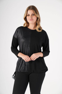 Black plus size bi-fabric blouse