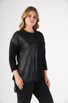 Black plus size bi-fabric blouse