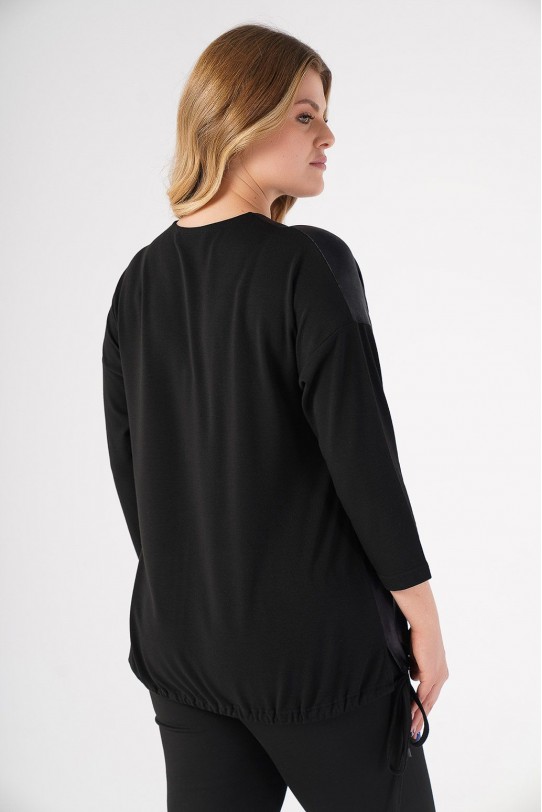 Черна макси блуза от две материи