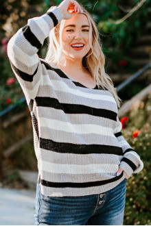 Gray and white striped maxi sweater with a spectacular back