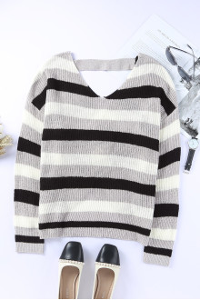 Gray and white striped maxi sweater with a spectacular back