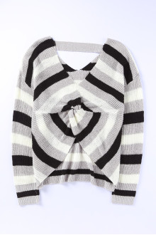 Gray and white striped maxi sweater with a spectacular back