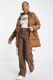 Puffy light brown maxi jacket