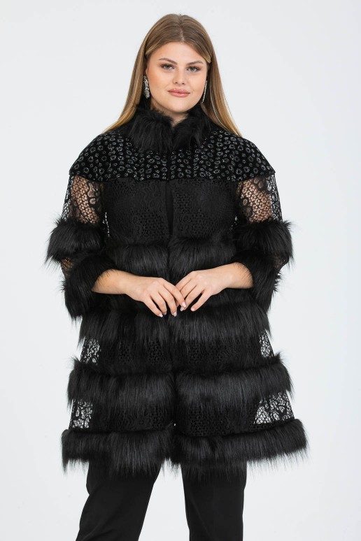 Luxurious lace and leather plus size coat