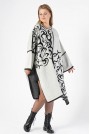 Луксозно макси палто в бяло-черна дизайнеска шарка