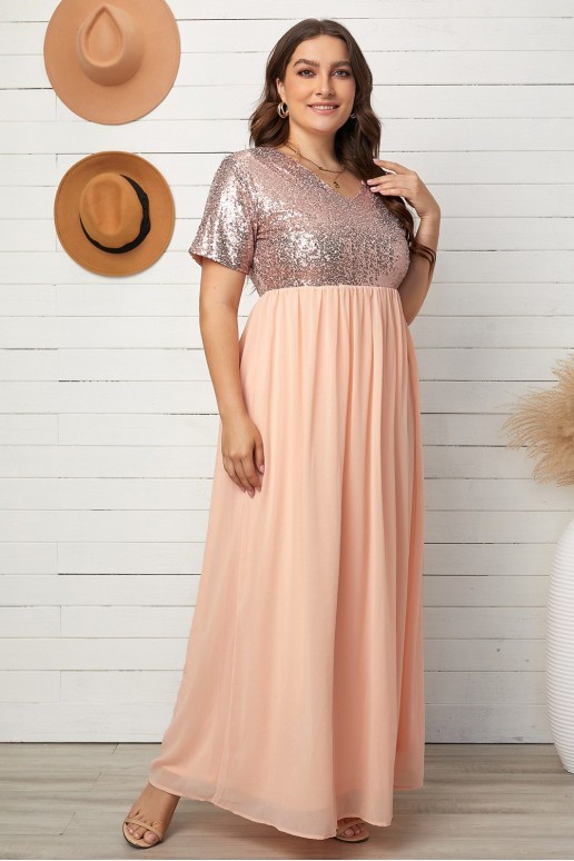 Formal plus size dress with sequins in pink