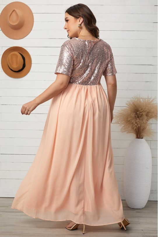 Официална макси рокля с пайети в розово