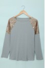 Grey plus size blouse with gold sequins on the shoulders