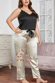 Satin plus size pant and top set