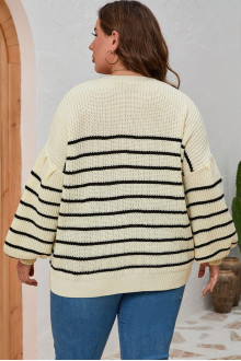 Cream plus size sweater with thin black stripe