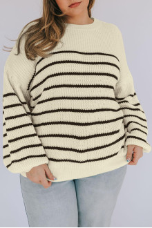 Cream plus size sweater with thin black stripe