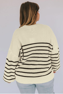 Cream plus size sweater with thin black stripe